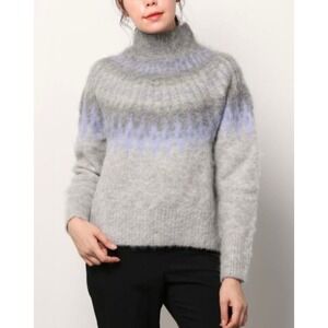 Banana Republic Alpaca Blend Fair Isle Mock Neck Sweater Grey Lavender Large